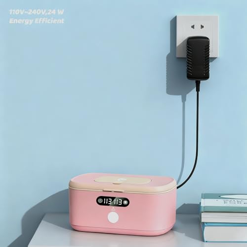 Wipe Wamer for Vehicle and Home Use, Baby Wet Wipes Dispenser and Diaper Wipe Warmer with Night Light,Temperature Display,No Need Water and Sponge, ℉ and ℃ Convertible (Pink, 110-240V) - Thumbnail 4
