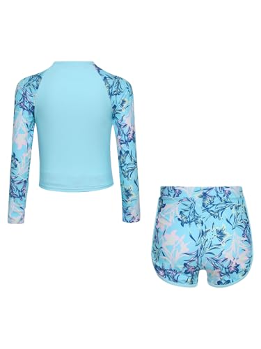 Girls 2 Pieces Rash Guard Swimsuit Long Sleeve Swim Tops with Swim Shorts Bathing Suit2