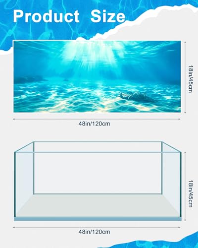 Image of Mindsoft 4 Pack Aquarium Background Polyester 48 x 18 Inch Cloth Fish Tank Background Undersea Corals Sunshines Rock Aquatic Plants Wallpaper with Double-Sided Tape
