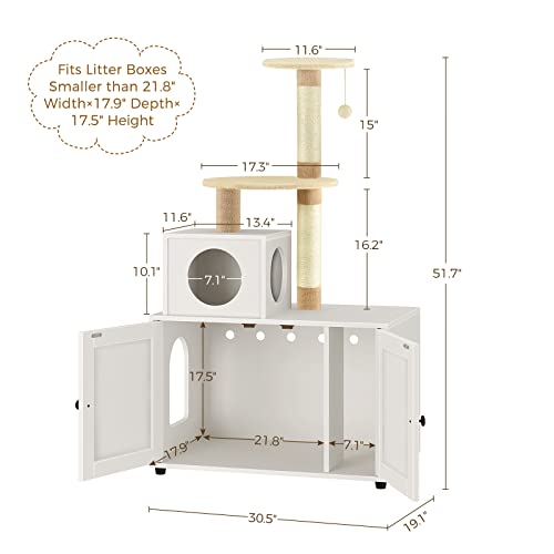 Favepaw Cat Litter Box Enclosure, Cat Tree With Litter Box Enclosure, Large Cat Litter Box Furniture With Cat Tree Tower And Condo, Cat House With Sisal Scratching Post And Soft Plush Perch, White #TOP6