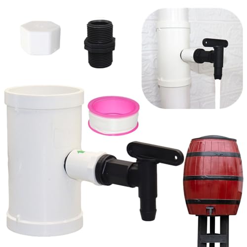 Diversor de barril de lluvia de PVC, recogedor de agua de lluvia, colector de lluvia con grifo, multiusos con plug & faucet, reciclado de agua de lluvia, descenso estándar