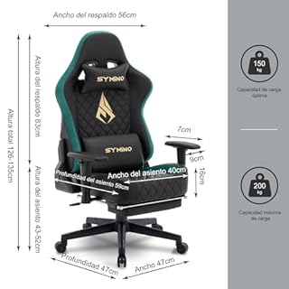 Symino Chaise Gamer Ergonomique - Fauteuil de Bureau avec Repose-Pieds Télescopique, Support Lombaire et Hauteur Réglable - 200kg (Simili Cuir Black)