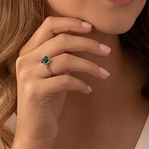 Peora Created Emerald Classic Solitaire Ring For Women In 14K White Gold, 2 Carats Princess Cut 8Mm, Comfort Fit, Size 8 #TOP1