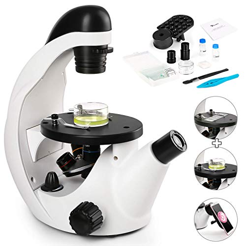 TELMU Inverted Microscope 40X-320X, Live Cell Observation + Slice Observation | 15 Slides