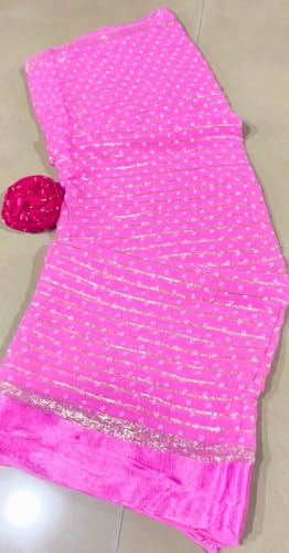 Image of Women's Pure Viscose Bandhej Print Georgette Saree with Silver Border & Blouse Peice