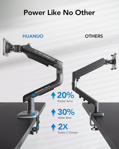 HUANUO TitanLift™ Heavy Duty Monitor Arm for Ultrawide Screens up to 49", Holds 40 lbs, Aluminum Ultrawide Screen Desk Mount, Fully Adjustable Single Monitor Mount with Dual C-Clamp, Max VESA 100x100 image 6