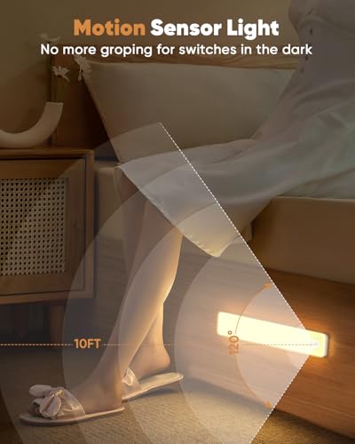 Image of Under Cabinet Lighting, Motion Sensor Light Indoor, Rechargeable Closet Lights Battery Operated and USB, Wireless Dimmable LED Cabinet Lights, Under Counter Lights for Kitchen Warm Color