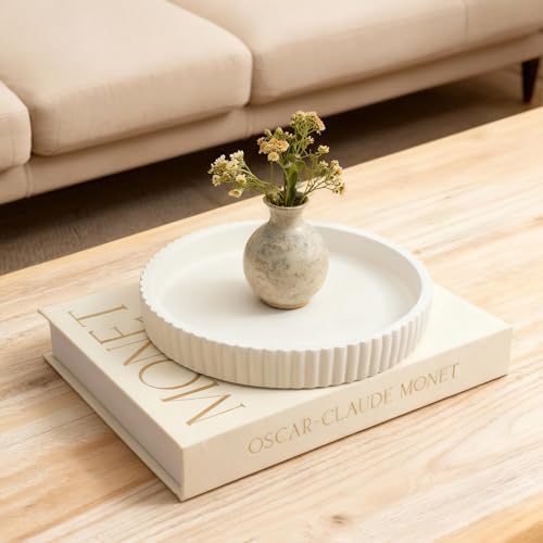 Decorative Concrete Tray & Book Set - Modern Scalloped Home Decor...