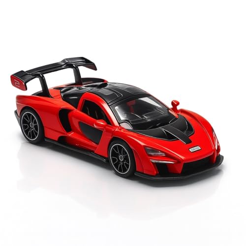Image of 1:28 Scale McLaren Senna Car Toy Alloy Metal Die-Cast Supercar Model with Openable Doors, Lights & Sound, Pull-Back Sports Car Toy for Kids, Boys & Collectors - Gift Item (RED)