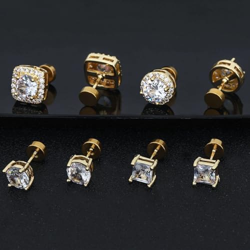 NEWITIN 4 Pairs Stainless Steel Stud Earrings for Men Hypoallergenic Earring Flatback Earring Screw Back Studs Inlaid Cubic Zirconia Stud Earrings for Women Men3