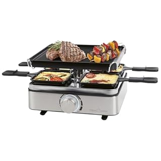 Raclette ProfiCook® pour 4 personnes | 4 poêlons et 4 spatules en bois inclus | Plaque réversible pour une répartition homogène de la chaleur | Thermostat réglable en continu | 800 W | PC RG 1301