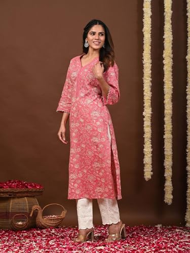 Image of FIRSTRAIN Women Cotton Straight Printed Kurti | Soft Breathable Kurta for Office & Casual Use | | Trendy Festive & Regular Wear Cotton Kurti