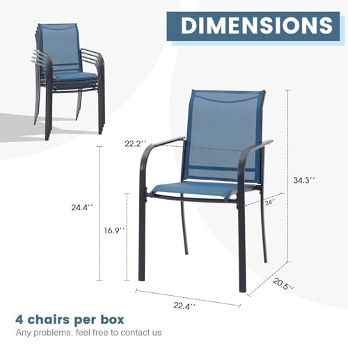 Image of DIFY Patio Dining Chairs Set of 4, Stackable Outdoor Metal Chairs for Garden, Porch and Lawn, Blue