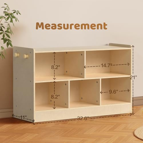 Image of Wooden Kids Storage Cabinet, 5-Section Toddler Montessori Bookshelf, Kids Organizer for Classroom, Playroom, Kindergarten, Medium Size