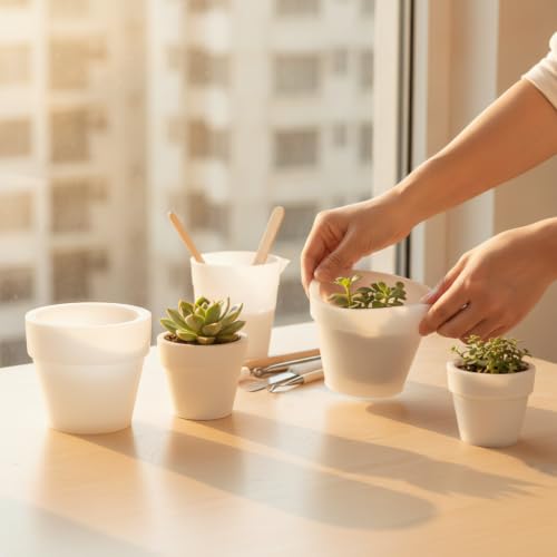 TRENDIVIBE DIY Flower Pot Silicone Mold for Plaster Cement Succulent Planters, Modern Minimalist Large Flower Pot Mold 5821 - Image 4