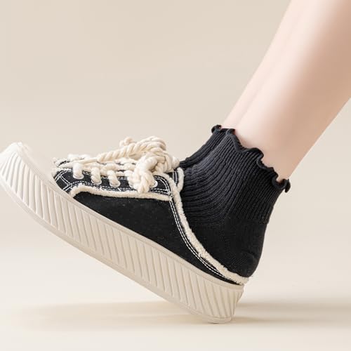 Image of Mcool Mary Womens Ankle Ruffle Socks Casual Cotton Frilly Breathable Cute Knit Lettuce Trim No Show Socks 6 Pack