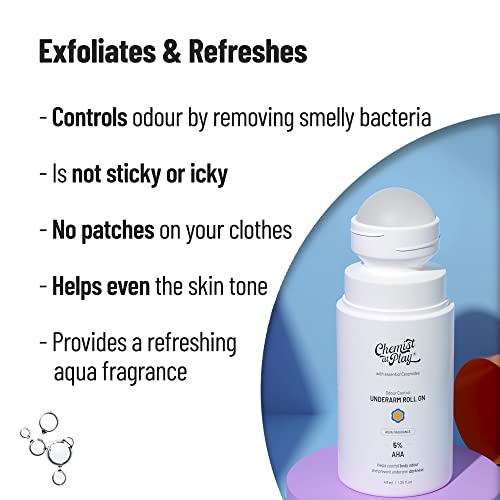 Chemist at Play UnderArm Roll-On with 5% AHA, Lactic Acid & 1% Mandelic Acid | Prevents Body Odour, Brightens Skin & Exfoliates Underarm | For... - Image 3