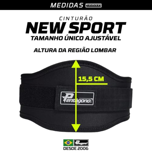 Cinturão Academia Ajustável Pentágono New Sport, Serve do PP ao GG, com Proteção Lombar e Fecho, Apo