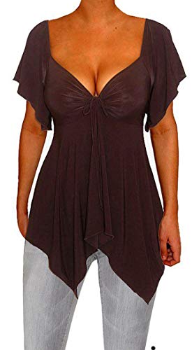 NO9 Funfash Women Caramel Tan A Line V Neck Slimming Top Shirt Size Large 9 11