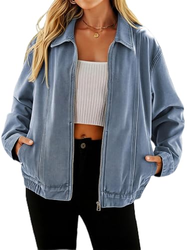 Glamaker Womens Denim Jacket Zip Up Spring Fall Casual Jean