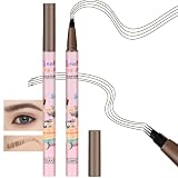 Kaely 2Pcs Black Brown Microblading Eyebrow Pen,4 Tip Liquid Microblade Eyebrow Pencil,Magical Precise Waterproof Brow Pen,Eye Brow Pencils for Women Makeup,lapiz para cejas,Creates Natural Brows,03