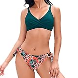 Mooncore Bikini Damen Set, Push Up Bikini Verstellbare Träger Seite Krawatte niedrige Taille Blumendruck Zweiteiliger Badeanzug