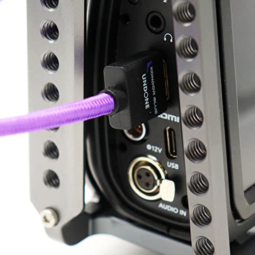 Image of KONDOR BLUE X Gerald Undone | MK2 HDMI to HDMI Thin Short 16 inch Inch Braided Cable for On-Camera Monitors, Capture Cards + More | 4K /60hz | 18Gbps 3D HDR MetaData | Limited Edition Purple
