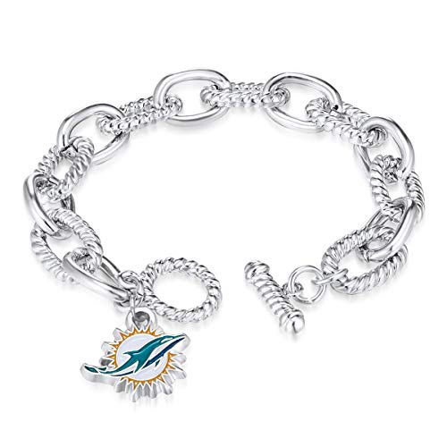 Pro Specialties Group womens NFL Miami Dolphins Chain Link Logo Bracelet , Small