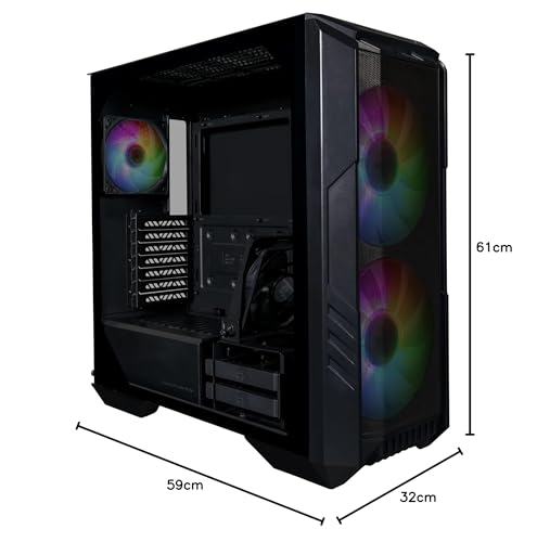 Cooler Master HAF 500 Boîtier Moyen Tour PC, 2 Ventilateurs 200mm ARGB pour Flux d'Air Élevé, Ventilateur GPU 120mm Orientable, Options de Refroidissement Multiples, Panneau Latéral Verre Trempé, Noir