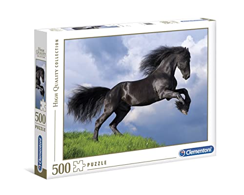 Clementoni - Puzzle 500 piezas animales, Caballo negro en la naturaleza, Puzzle adulto (35071)