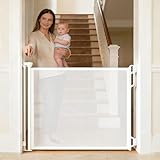 Spaceany Retractable Safety Baby Gate or Mesh Dog Gate,Durable Portable Mesh Retractable Gate,Easy to Use for Stairs, Doorways, Hallways, Indoor, Outdoor, 33.5" Tall, Extends to 55" Wide,White