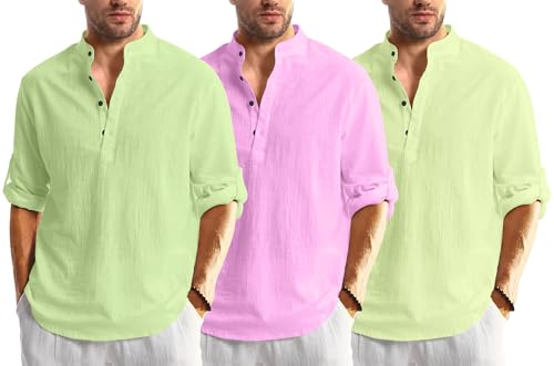 Image of Men's Cotton Blend Straight Kurta Shirt Combo with Mandarin Collar - Slim Fit Casual Short Kurti Set Featuring Textured Slub Fabric and Roll-Up Full Sleeves