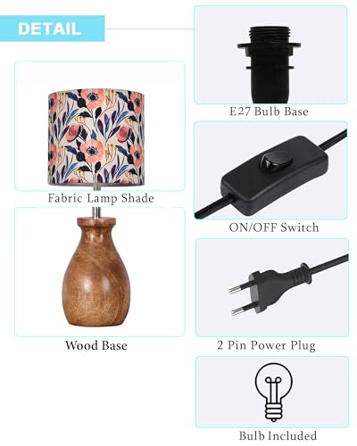 Image of Homesake Wooden Table Lamp | Handcrafted Bedside & Living Room Lamp | E27 Holder with Bulb Included | Warm Light | Desk Nightstand Light, Decor Lamp for Bedroom, Study & Home Decor Leaf and Flower