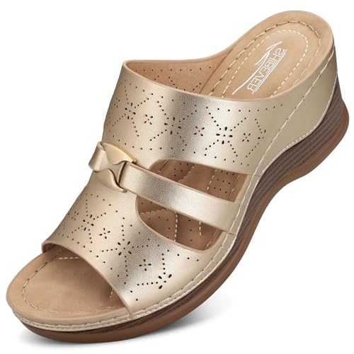 Image of SHIBEVER Wedge Sandals for Women Dressy: Comfortable Slip On Summer Sandal