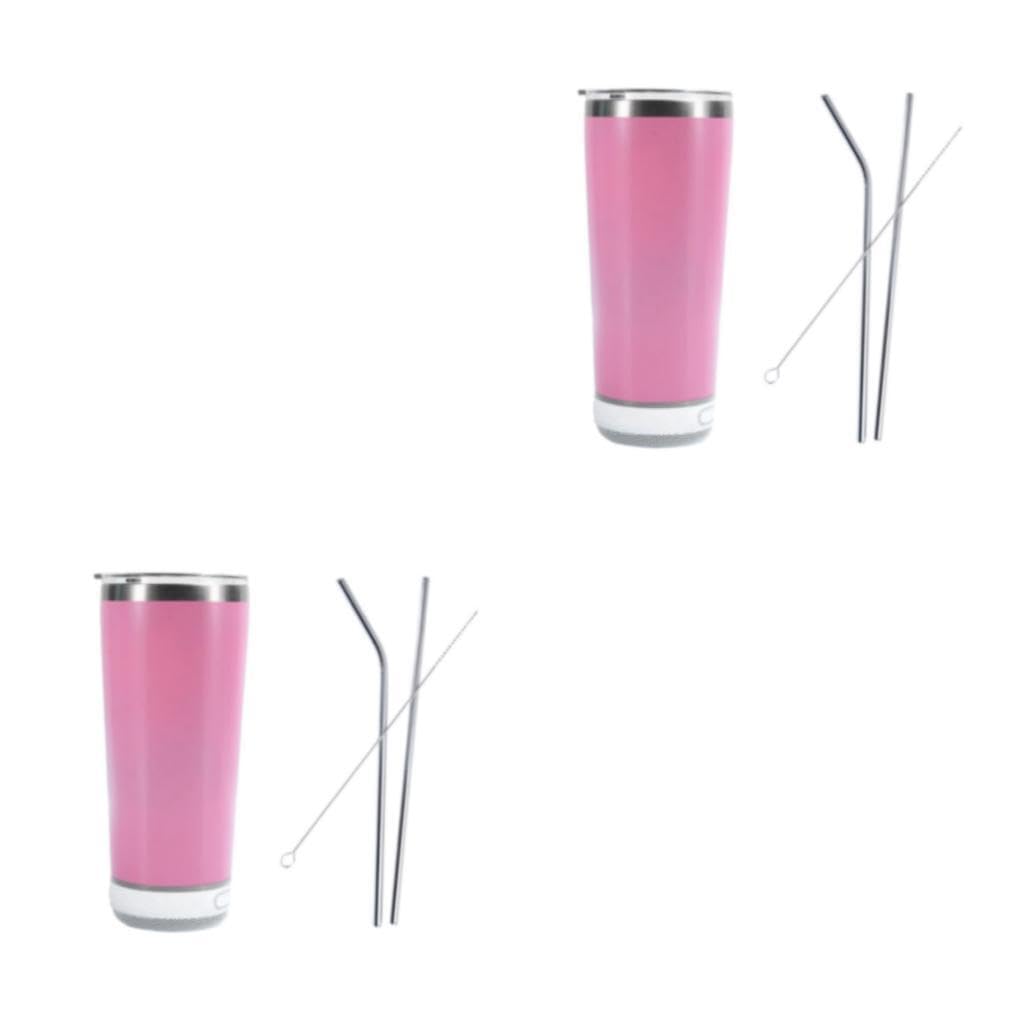 2 Juegos de Vaso con altavoz de música Bluetooth, acero inoxidable 304 de calidad alimentaria, inodoro y libre de contaminación, vaso con textura de gama, color rosa