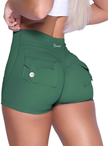 Danysu Women Pocket Shorts Cross High Waist Scrunch Butt Booty Workout Lifting Athletic Gym Bottoms