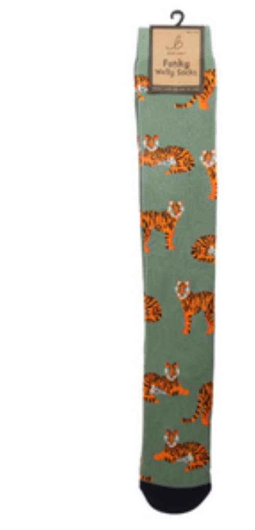 Bartleby Unisex Blue Ladies Welly Socks Tiger Design -7 Size 8