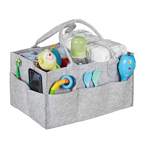 relaxdays Rangement Couches, 11 Compartiments, Panier Langer Portable, Organiseur Chambre bébé, Corbeille, Gris Clair