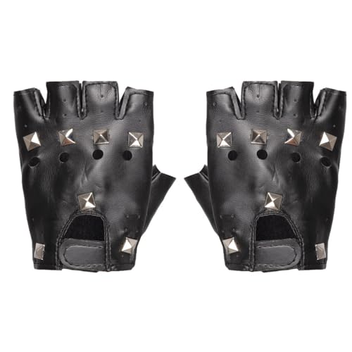 P'TIT CLOWN - 18430 - Gants Punk - Imitation Cuir - Noir - Parfait pour Compléter Tenue Gothique - Accessoire de Déguisement Carnaval, Halloween, Cosplay