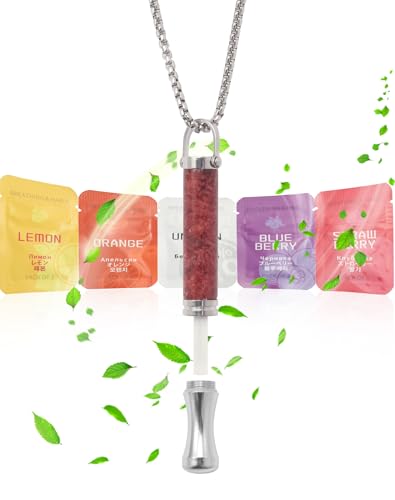 TSKER Strawberry Quartz Smoking Ceasing Aid Chain + 15 Nicotine-Free Filters (Orange + Blueberry + Strawberry + Lemon), Smoking Cessation Whistle with Breathing Resistance, with Real Smoke Feel