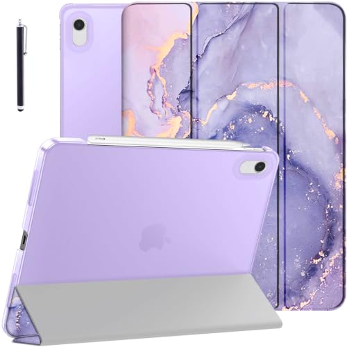 Image of Robustrion Cover for iPad Air 11 inch Cover M4 / M3 / M2 / Air 4th 5th Gen Generation with Translucent Back for iPad Air 11 inch M4 M3 M2 /Air 4 5 10.9 inch - Marble Lilac