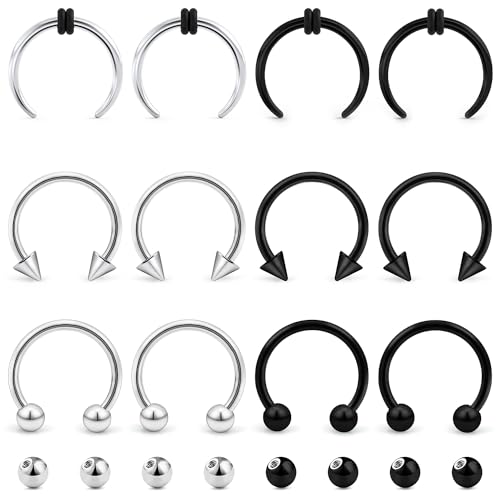 Lcolyoli 14g & 16g Surgical Steel Septum Rings - Spike & Horseshoe Septum Piercing Jewelry for Women & Men