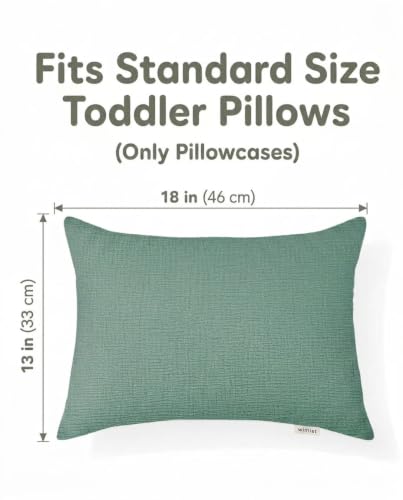 Image of Toddler Pillowcases for 13 inchx18 inch Pillow 2 Pack, Muslin Small Toddler Baby Kids Travel Pillow Covers for Boys Girls with Envelope Closure (Roman Green, 13 x 18 Inch)