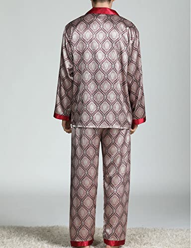 Moonetto Men's Classic Print Silky Smooth Satin Pajama Set Long Sleeve Sleepwear4