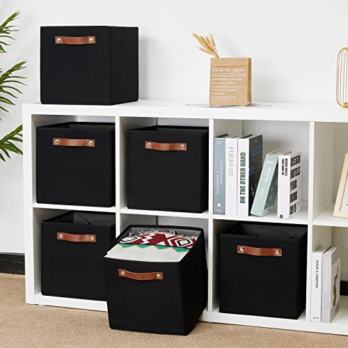 Ecegeva Storage Bins, Cube Storage Bin With Leather Handles For Shelves, Collapsible Storage Bins For Bedroom, Storage Bins 11X11 For Toys, Decorative Storage Bins For Closet Storage(Black,6 Pack) #TOP3