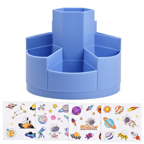 xianynow Portalápices Giratorio, Portalapices Escritorio con 7 Compartimentos, Organizadores de Escritorio de 360 Grados de Gran Capacidad, Multifuncional Portalápices de Escritorio para Niños (Azul)
