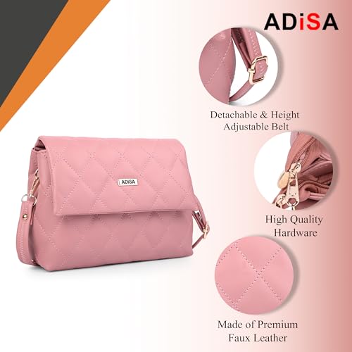 Image of ADISA Women's Girls Quilted Cross Body Sling Bag with Height Adjustable Belt (SL5169)