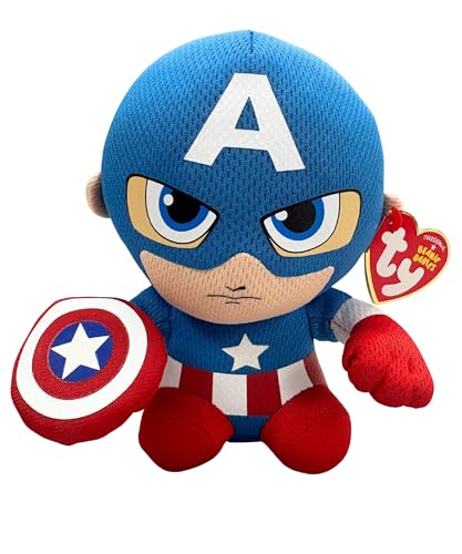 TY - 41189 - Peluche Beanie Baby Marvel Capitán América, Multicolor TY - 41189 - Peluche Beanie Baby Marvel Capitán América, Multicolor