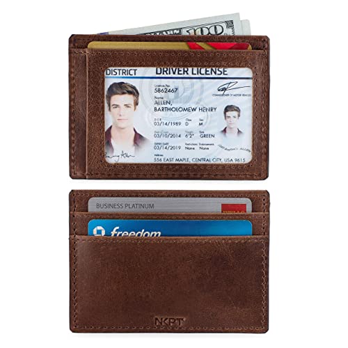 Thin RFID Leather Credit Card Holder Wallet for Men or Women | Small Slim Design, Classic Brown2
