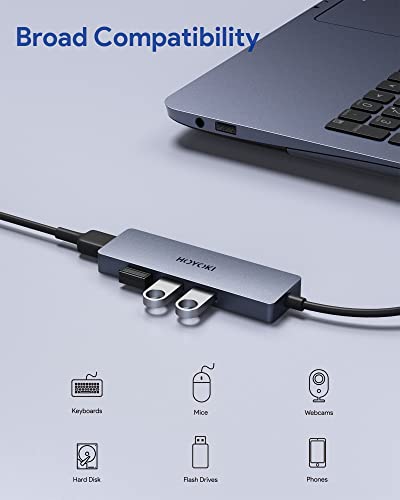 Usb Hub For Laptop Hoyoki Usb 3.0 Hub ,Portable Aluminum Data Usb Splitter  With Superspeed 5Gbps Ultra-Slim Usb Port Expander For Macbook Pro/Air, Dell, Chromebook 4 #TOP1